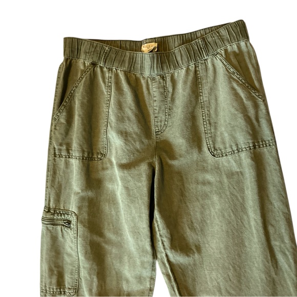 Nicole Miller New York pull-on roll-cuff army green linen cargo pants size L - Picture 3 of 11